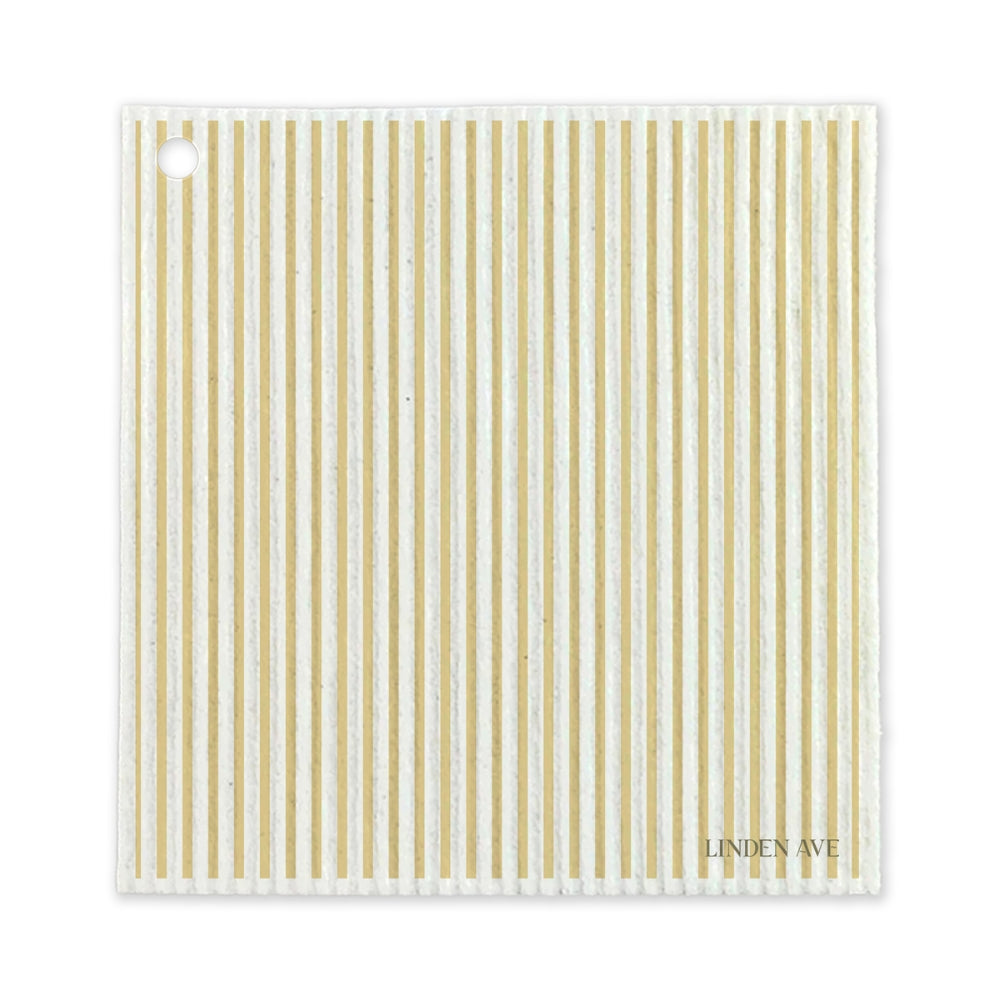 Mustard and cream vertical stripe reusable dishcloth from Marigold Manor by Linden Ave