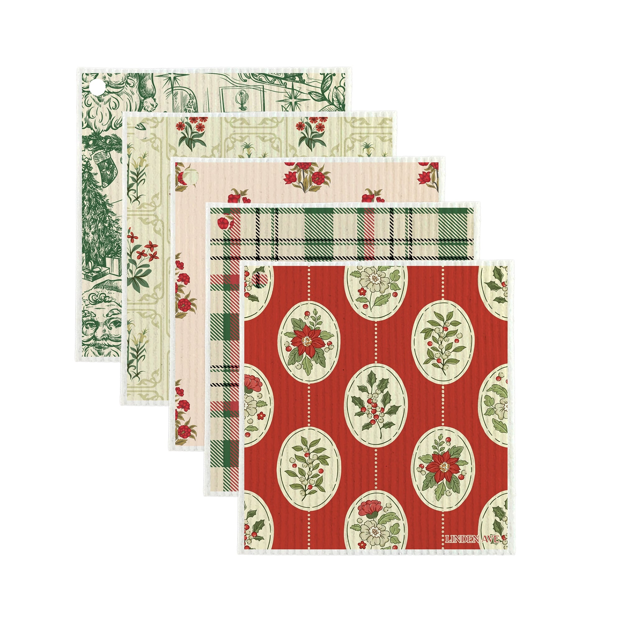 Christmas Collection - 5 Swedish Dishcloths + Ceramic Hook
