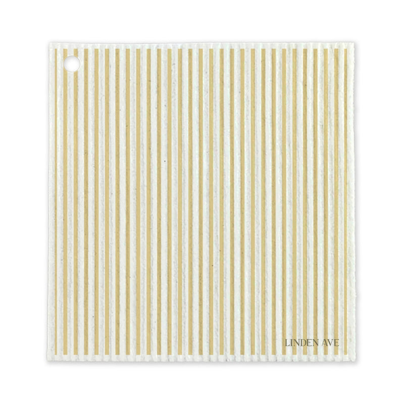 Mustard and cream vertical stripe reusable dishcloth from Marigold Manor by Linden Ave